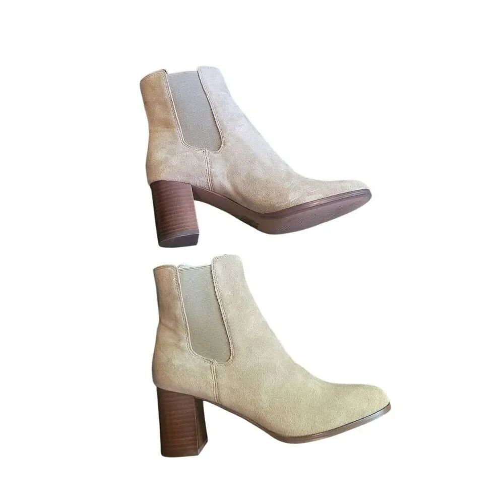 NEW Madewell Boots Women's 10 Tan Laura Chelsea Boot Suede Leather High Heel